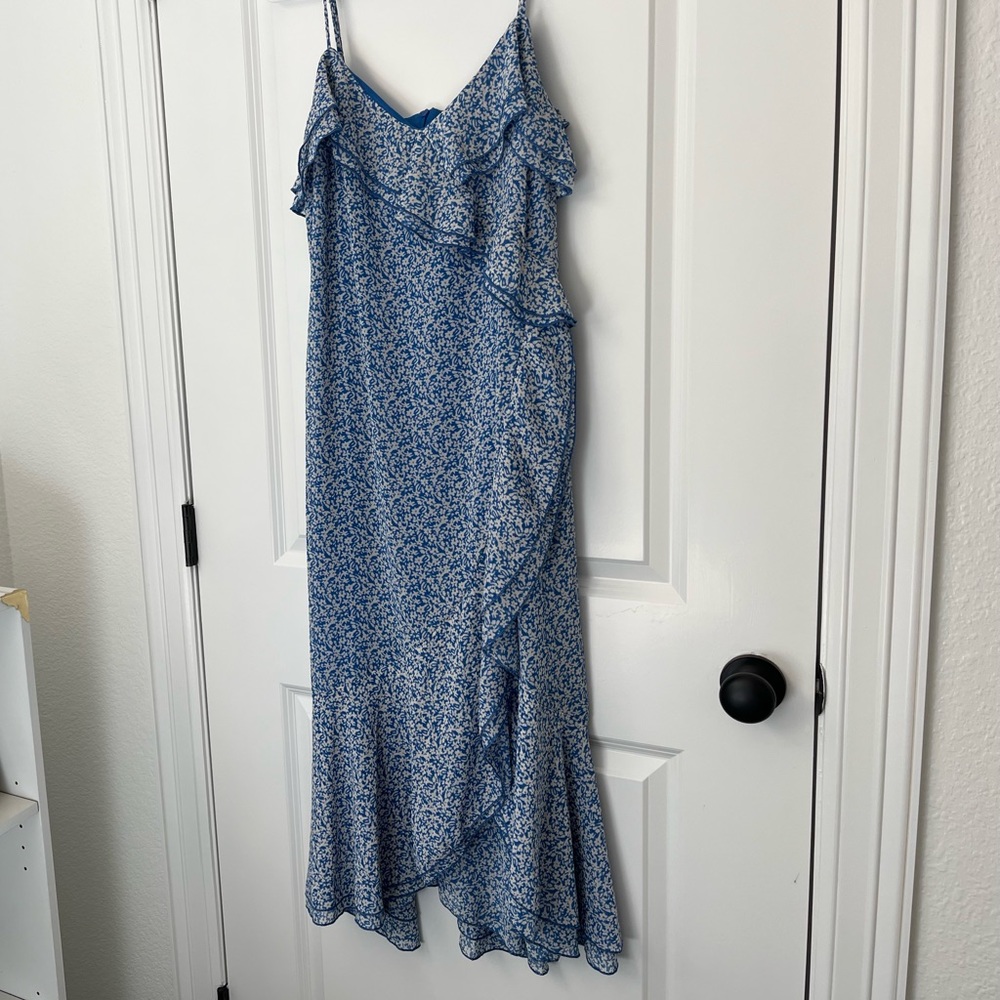 All in Favor blue floral thin strap midi dress Size large